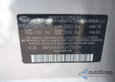 2016 Hyundai Elantra Se из США, поврежденный, VIN 5NPDH4AE9GH779794